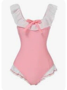 Retro Stage Nwt One Piece Swimsuit Pink With White Lace Retro 50's Look Sz XL